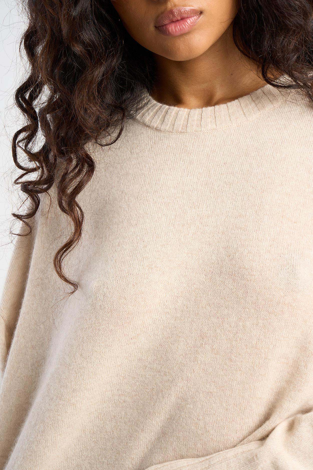 Pull col rond 100% Cachemire MONPTILYA Beige chiné - vue 2