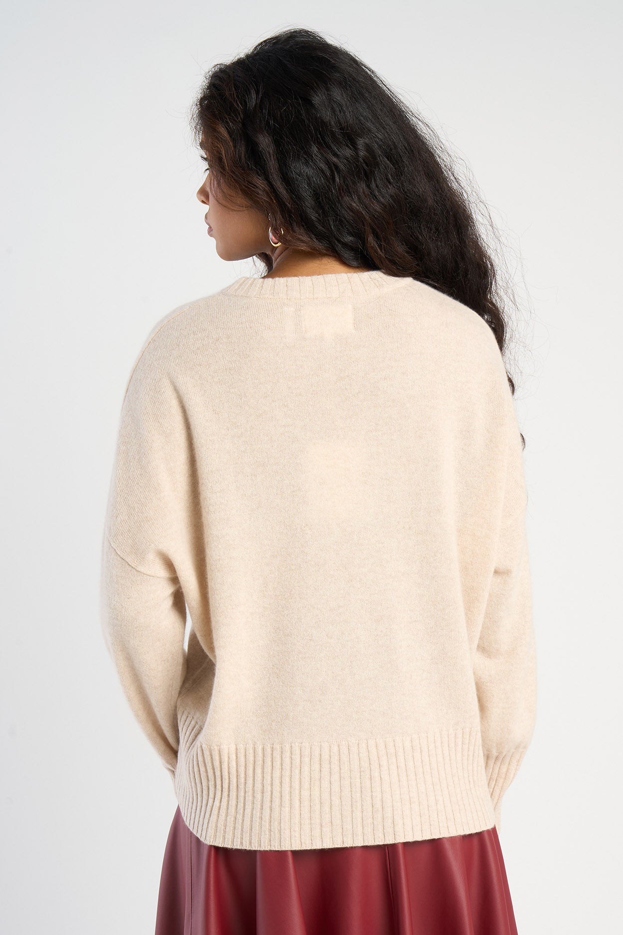 Pull col rond 100% Cachemire MONPTILYA Beige chiné - vue 3