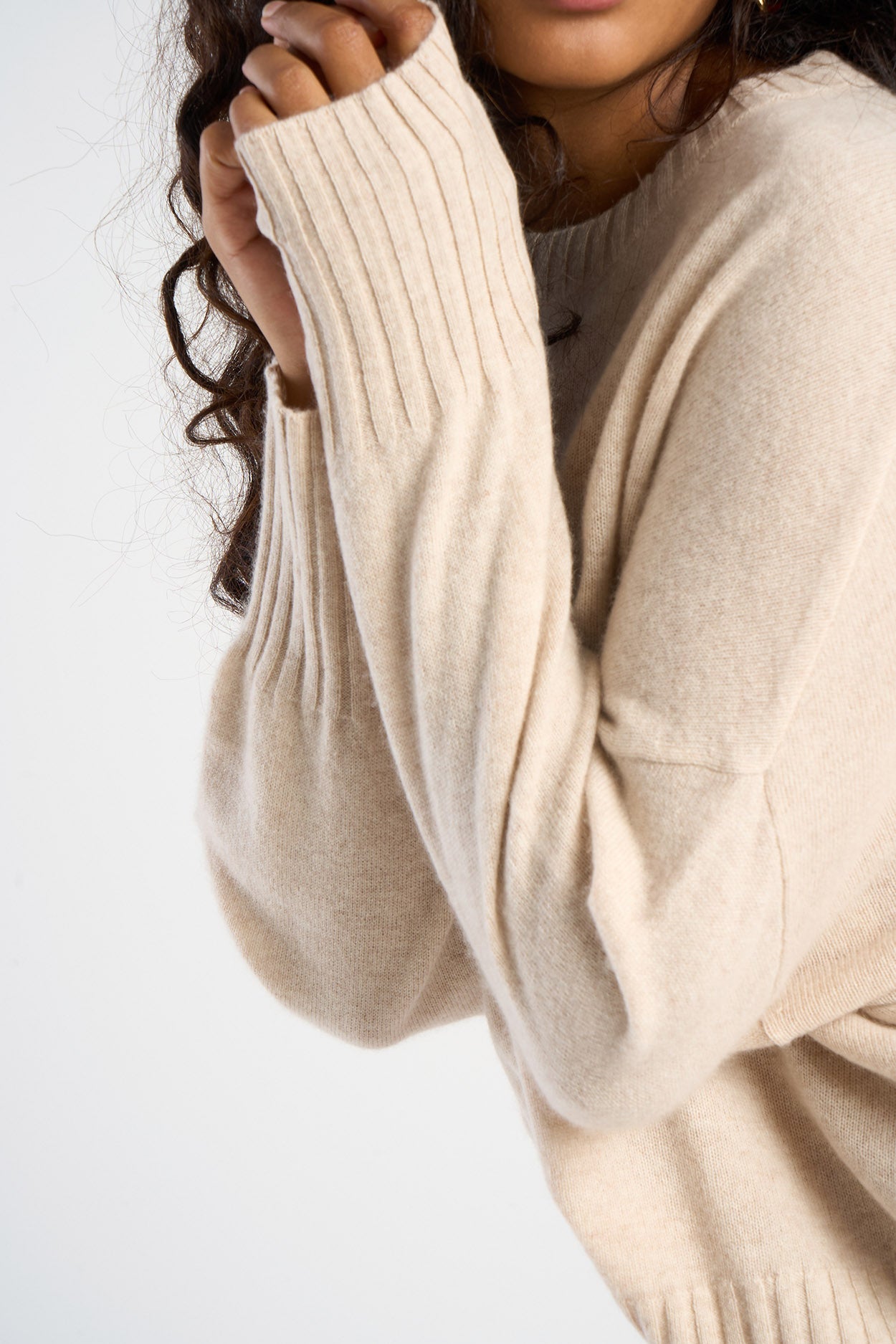 Pull col rond 100% Cachemire MONPTILYA Beige chiné - vue 4