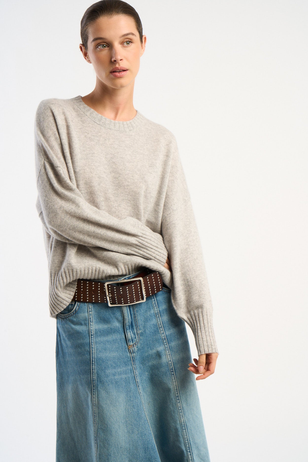 Pull col rond 100% Cachemire MONPTILYA Perle chiné