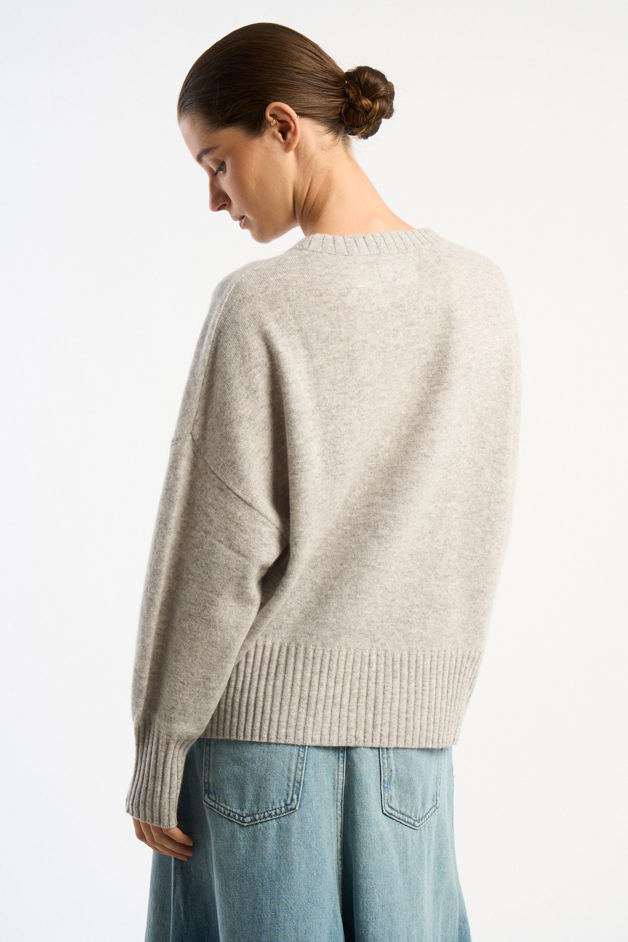 Pull col rond 100% Cachemire MONPTILYA Perle chiné - vue 3