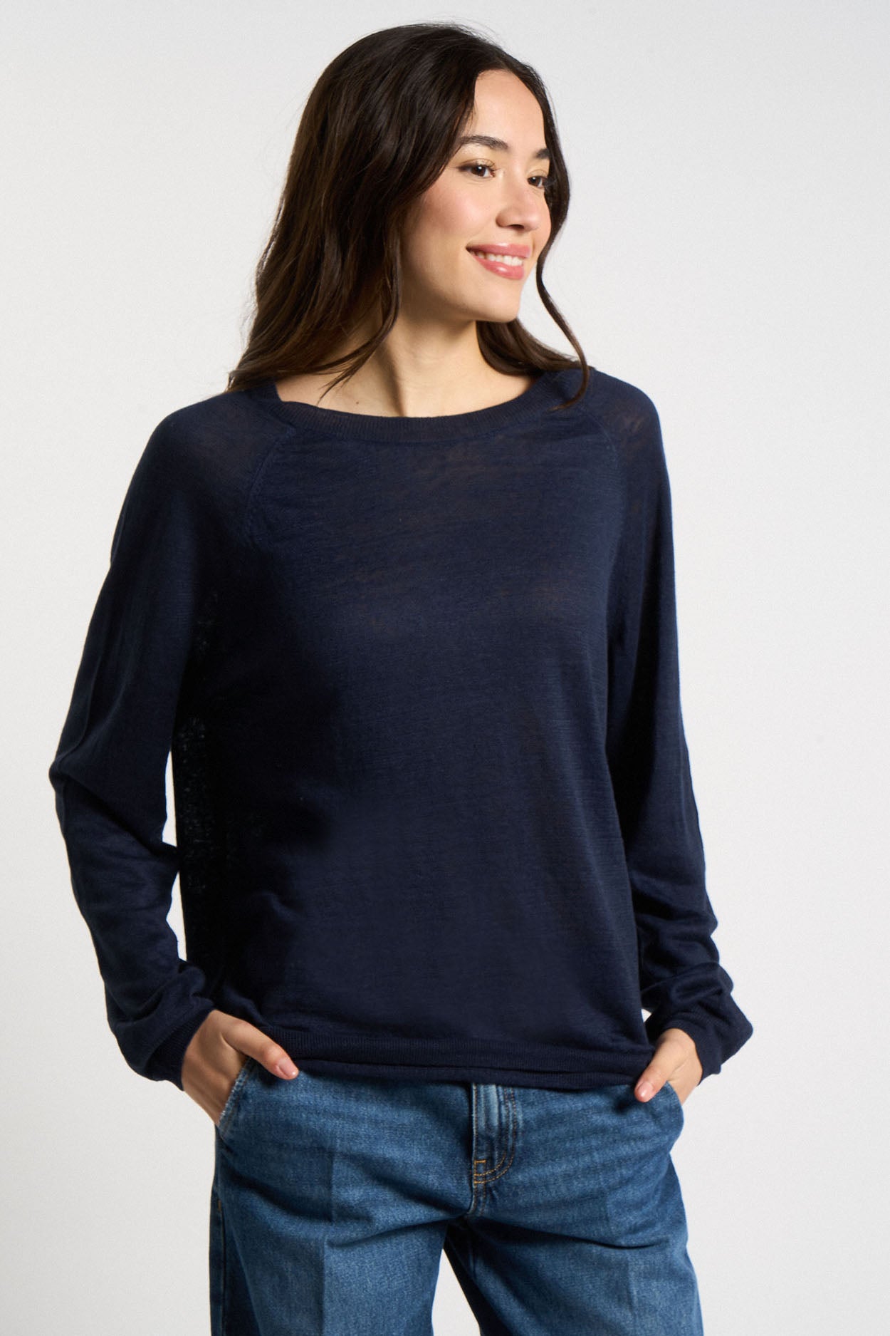Pull col rond 100% Lin MACALOUETTE Marine