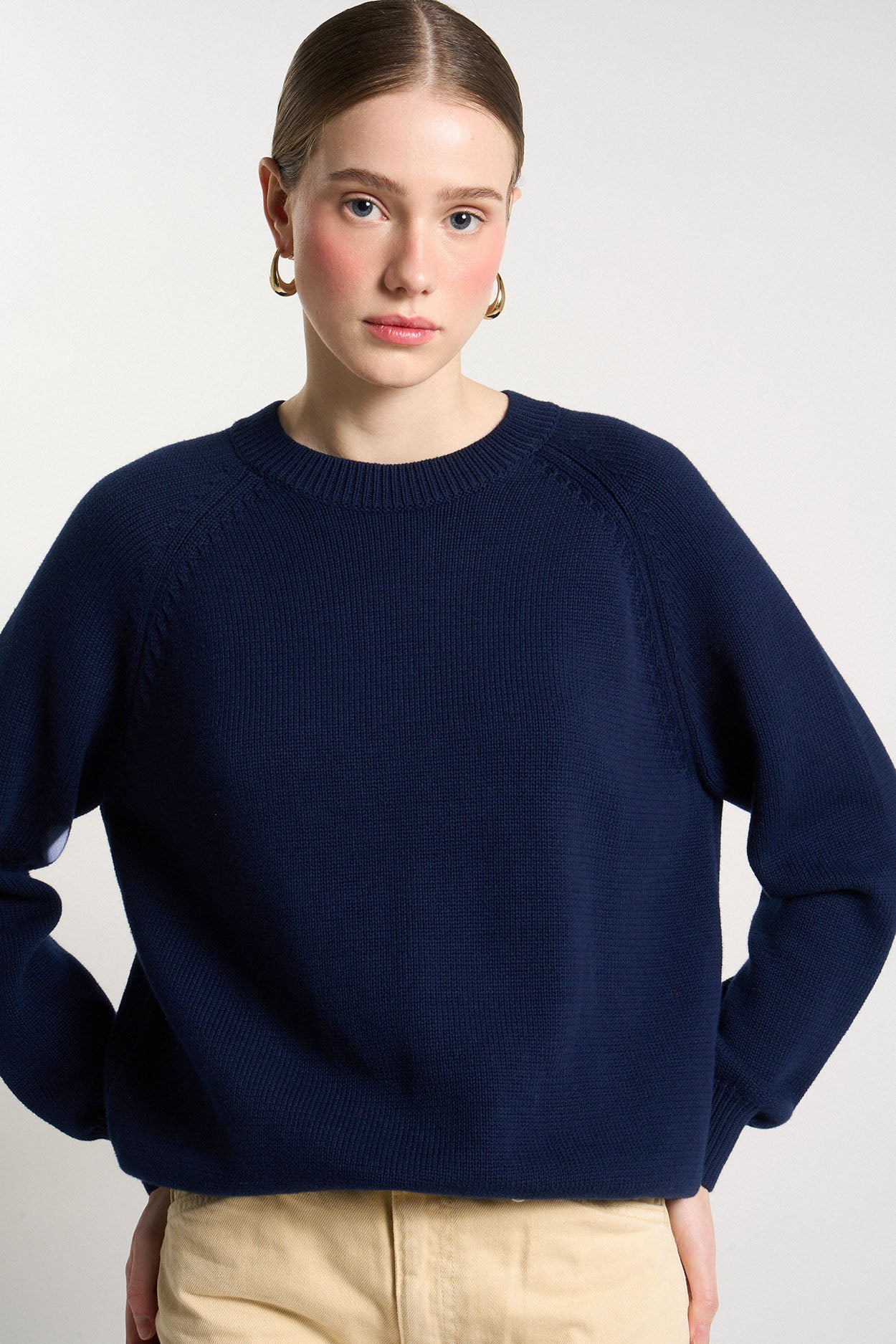 Pull col rond en Coton MOUNIALA Marine - vue 3