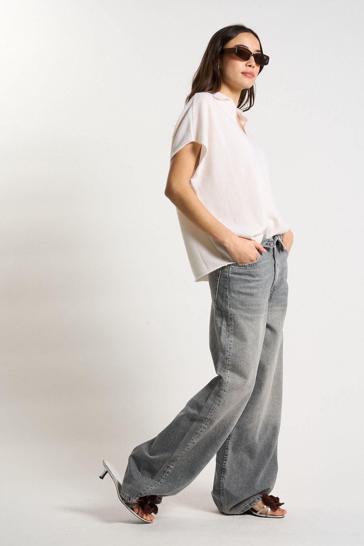 Pull col V 100% Cachemire MALOUE Milk