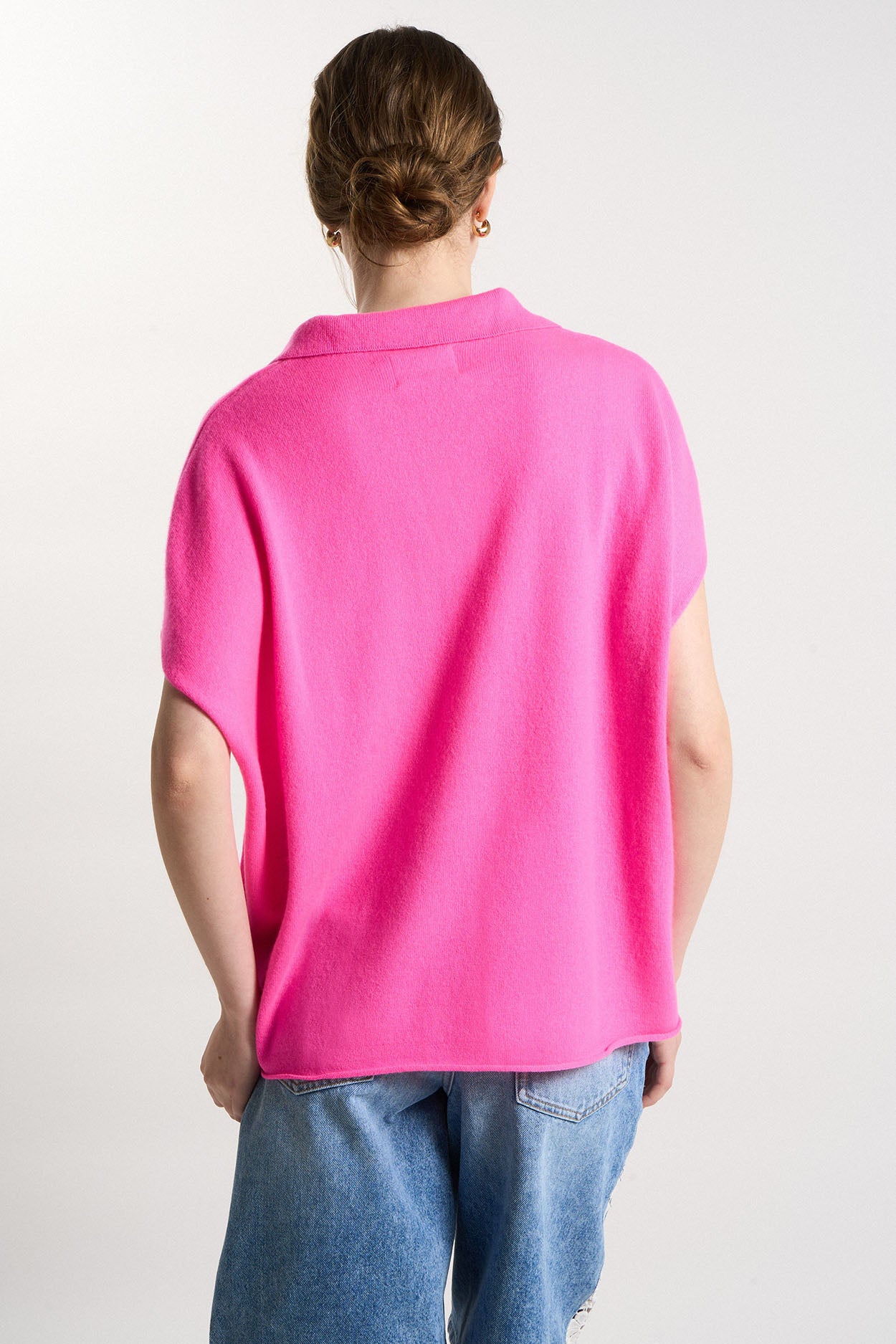 Pull col V 100% Cachemire MALOUE Rose fluo - vue 4