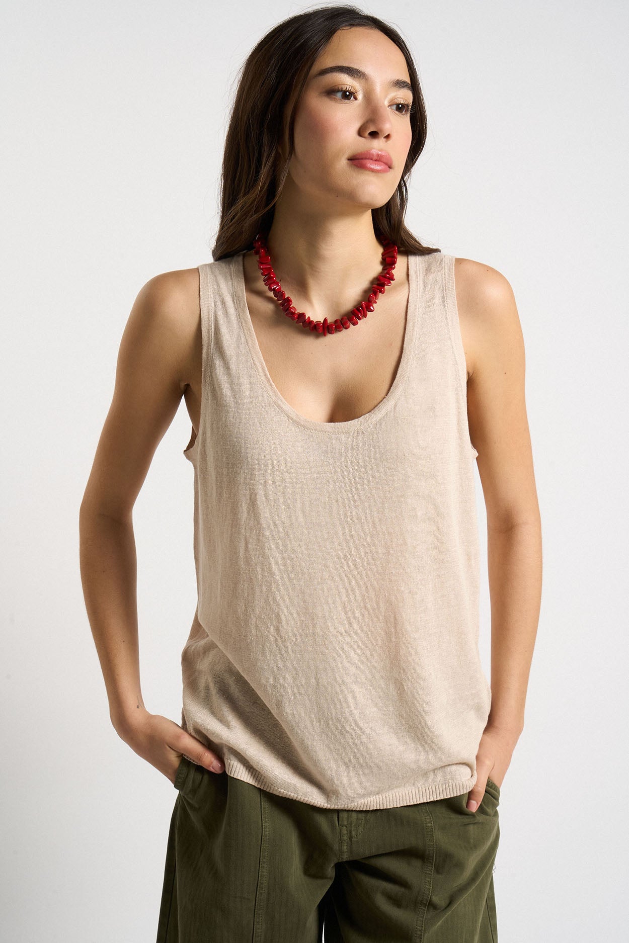 Débardeur en 100% Lin DIBO Beige chiné