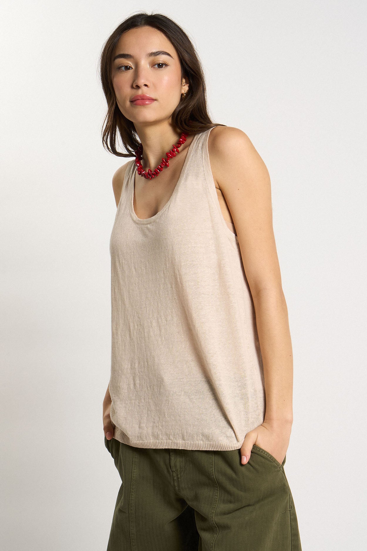 Débardeur en 100% Lin DIBO Beige chiné - vue 4