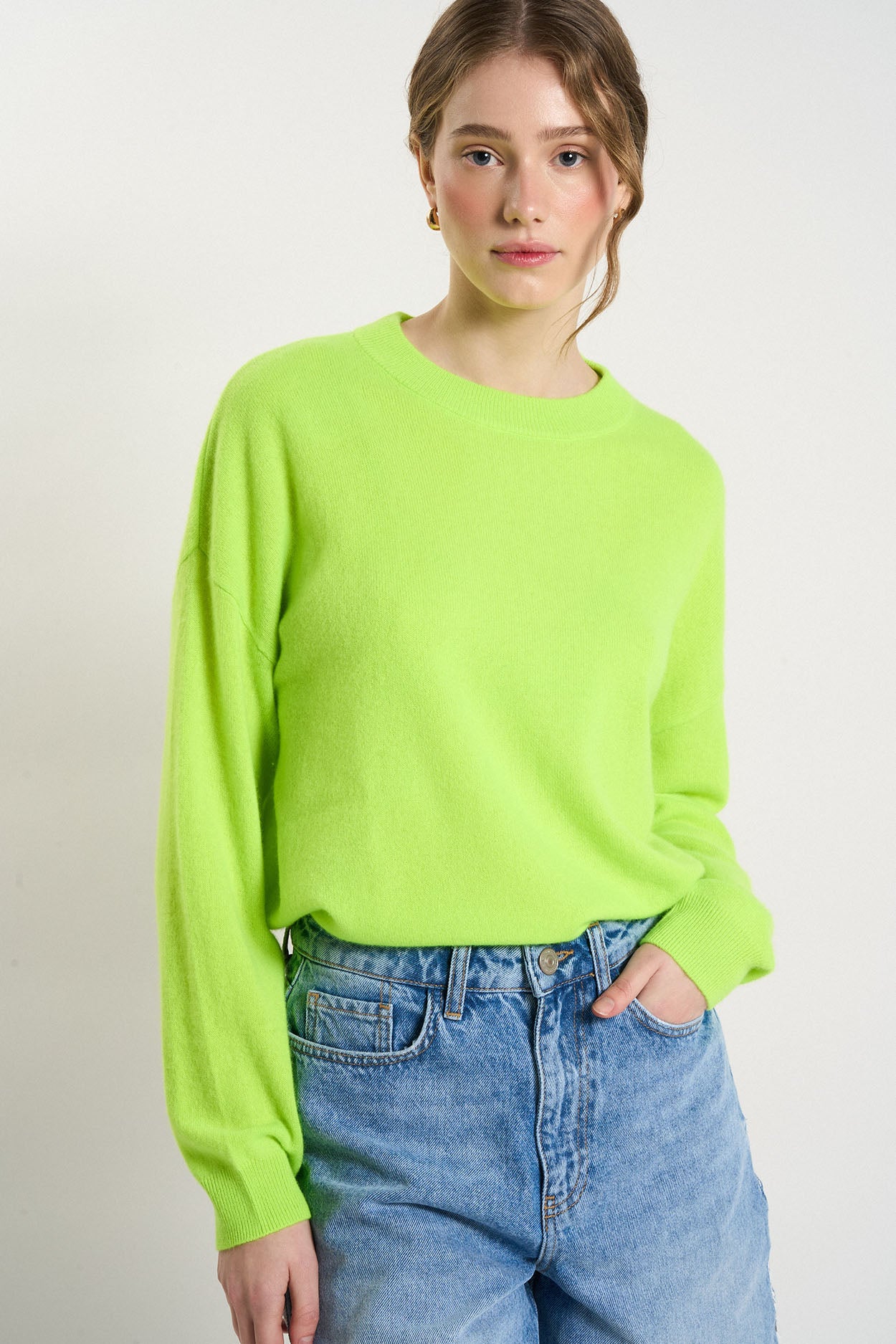 Pull col rond 100% Cachemire MAPOUPETTE Jaune fluo