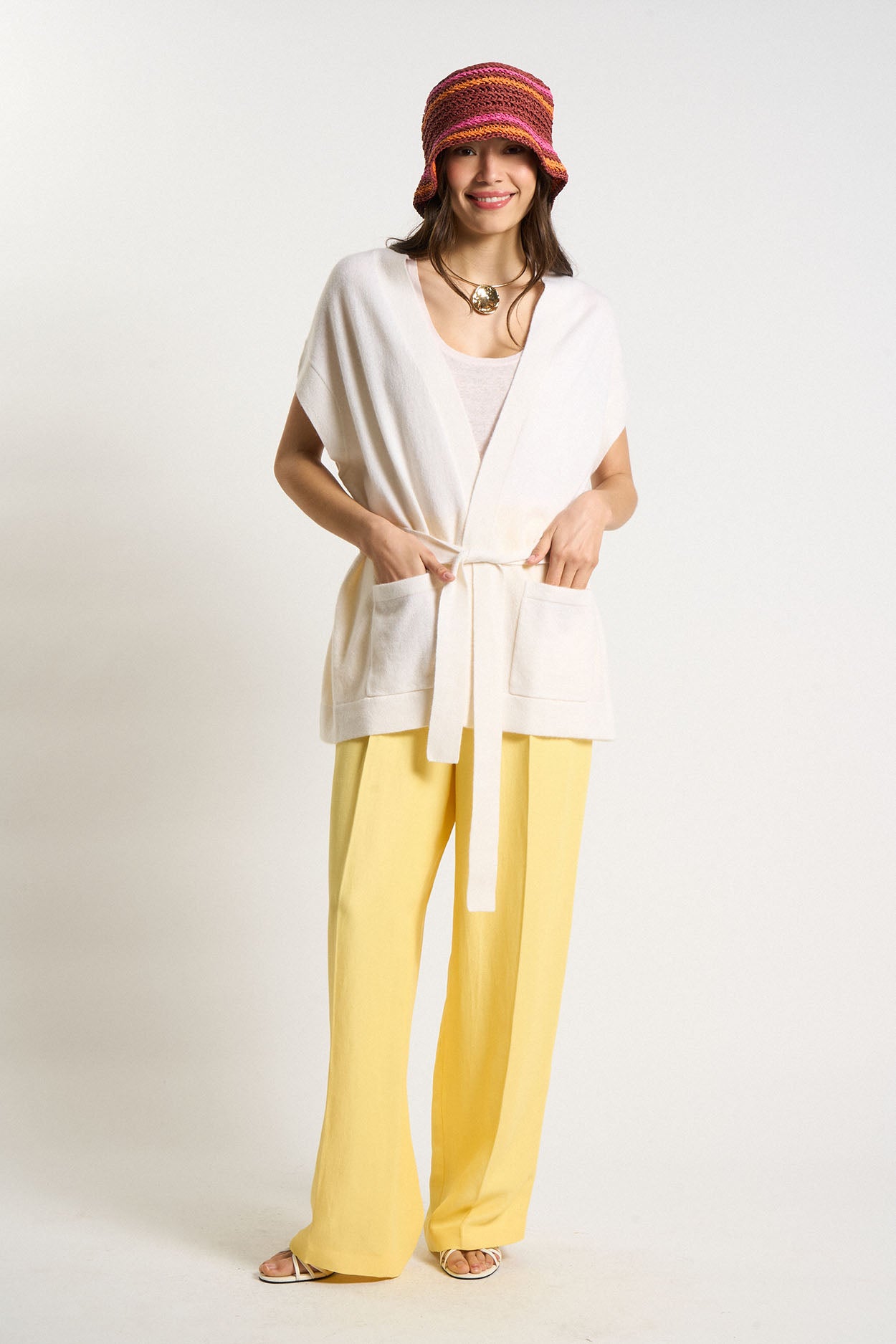 Gilet sans manches ceinturé 100% Cachemire GOOTY Milk