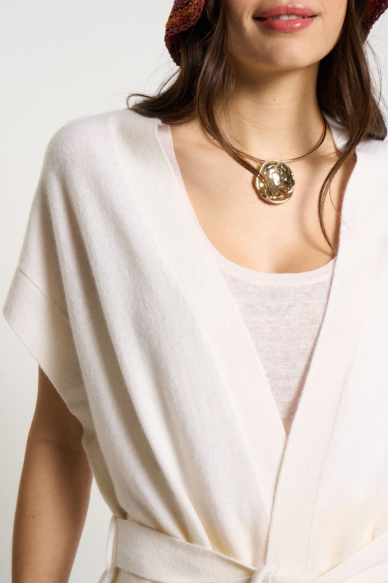 Gilet sans manches ceinturé 100% Cachemire GOOTY Milk - vue 2