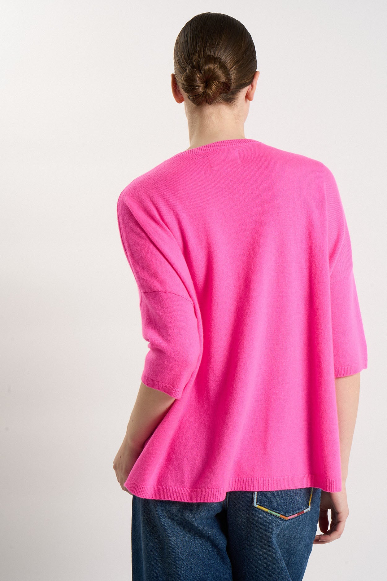 Pull col V en 100% Cachemire MARTINETTIE Rose fluo - vue 3