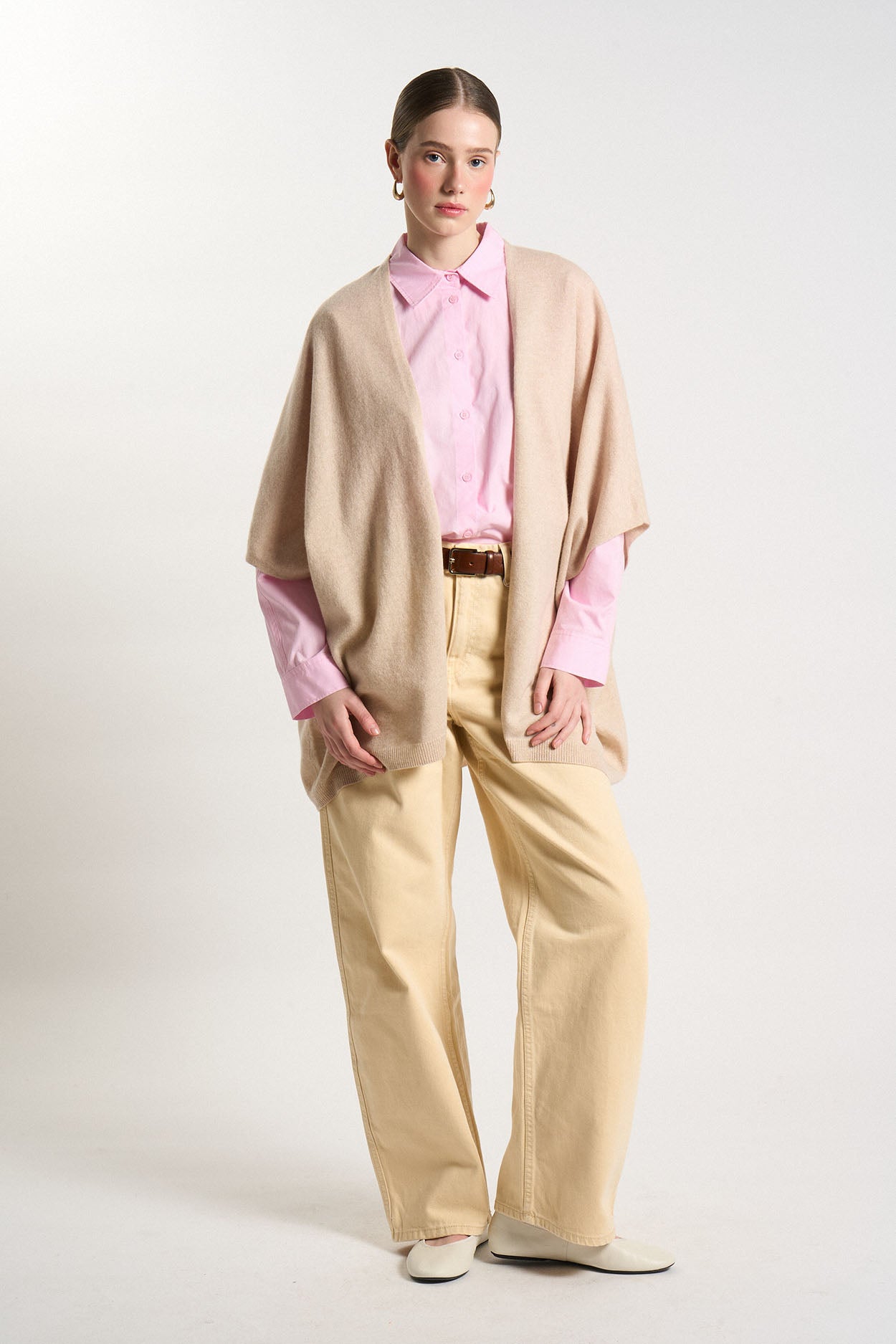 Gilet poncho 100% Cachemire GWENN Beige chiné