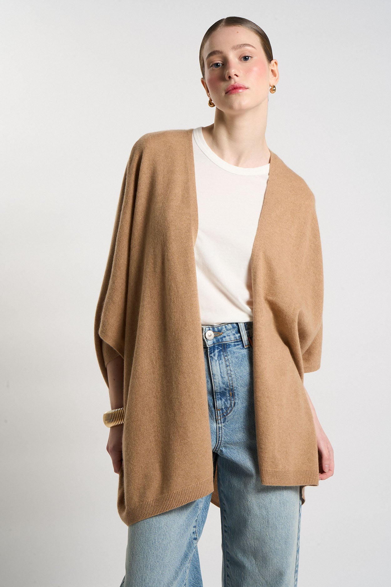 Gilet poncho 100% Cachemire GWENN Camel - vue 2