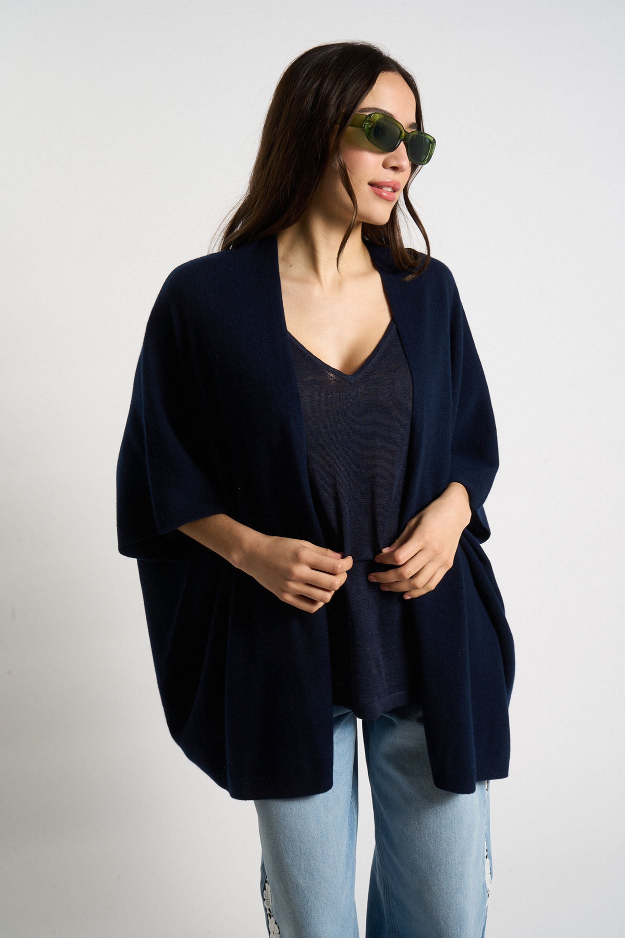 Gilet poncho 100% Cachemire GWENN Marine