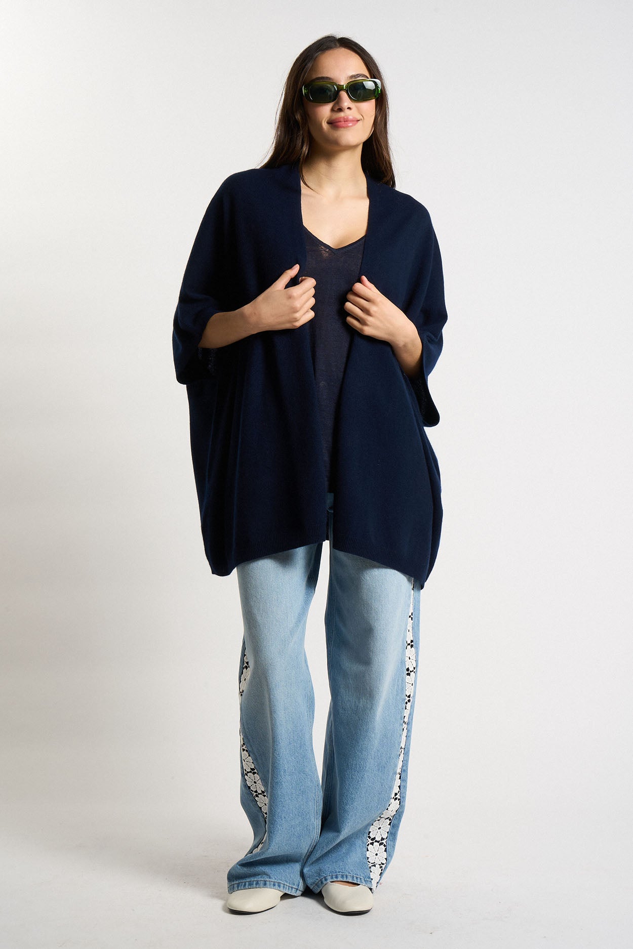 Gilet poncho 100% Cachemire GWENN Marine - vue 2