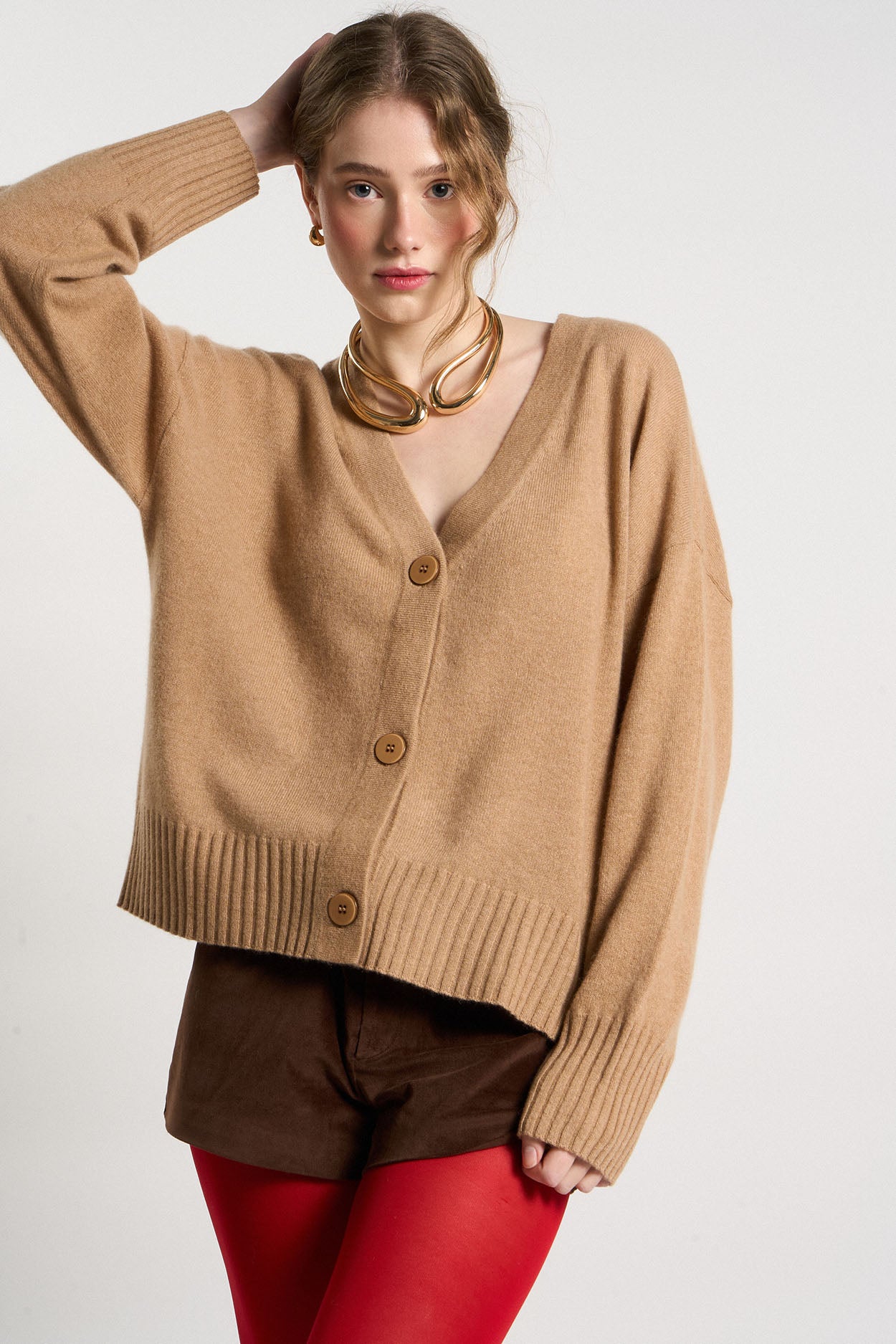 Gilet boutonné 100% Cachemire GRAMMALYA Camel - vue 2