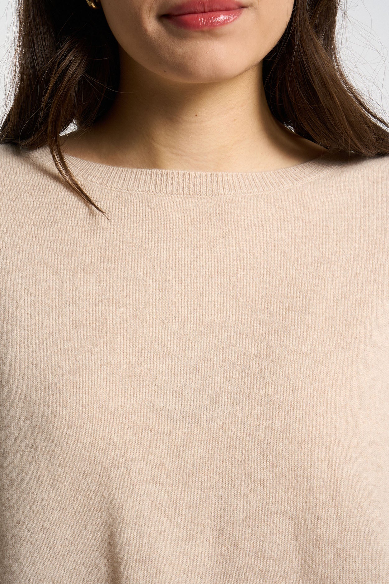 Pull col bateau court 100% Cachemire MONROE Beige chiné - vue 2