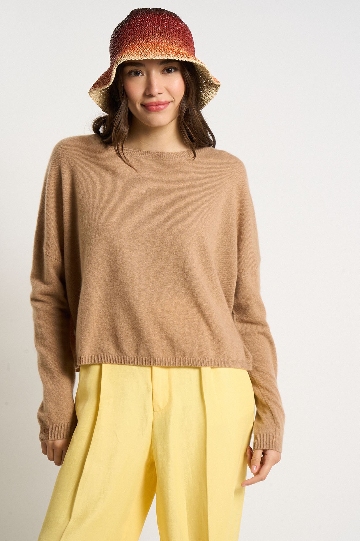 Pull col bateau court 100% Cachemire MONROE Camel - vue 2