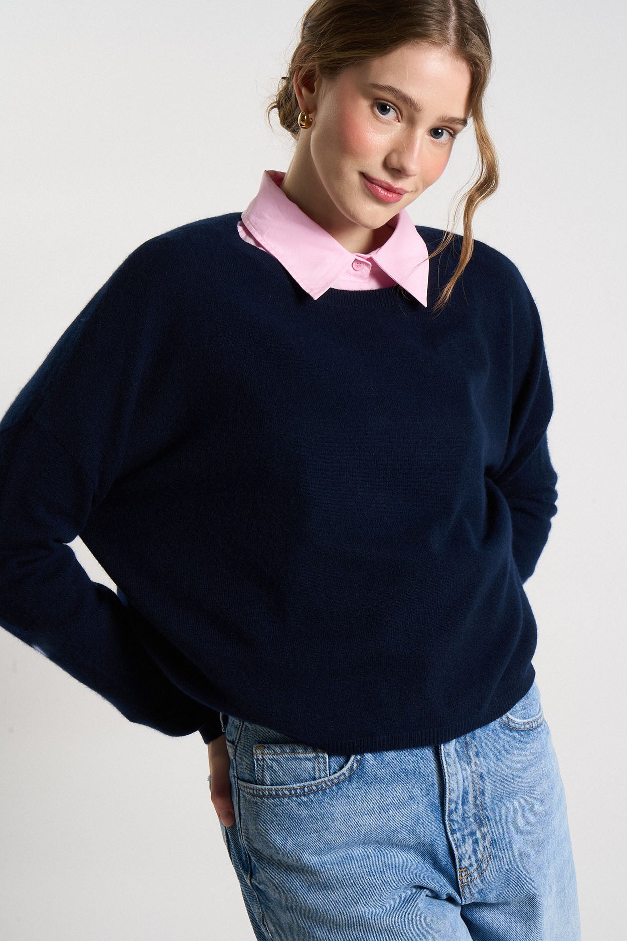 Pull col bateau court 100% Cachemire MONROE Marine