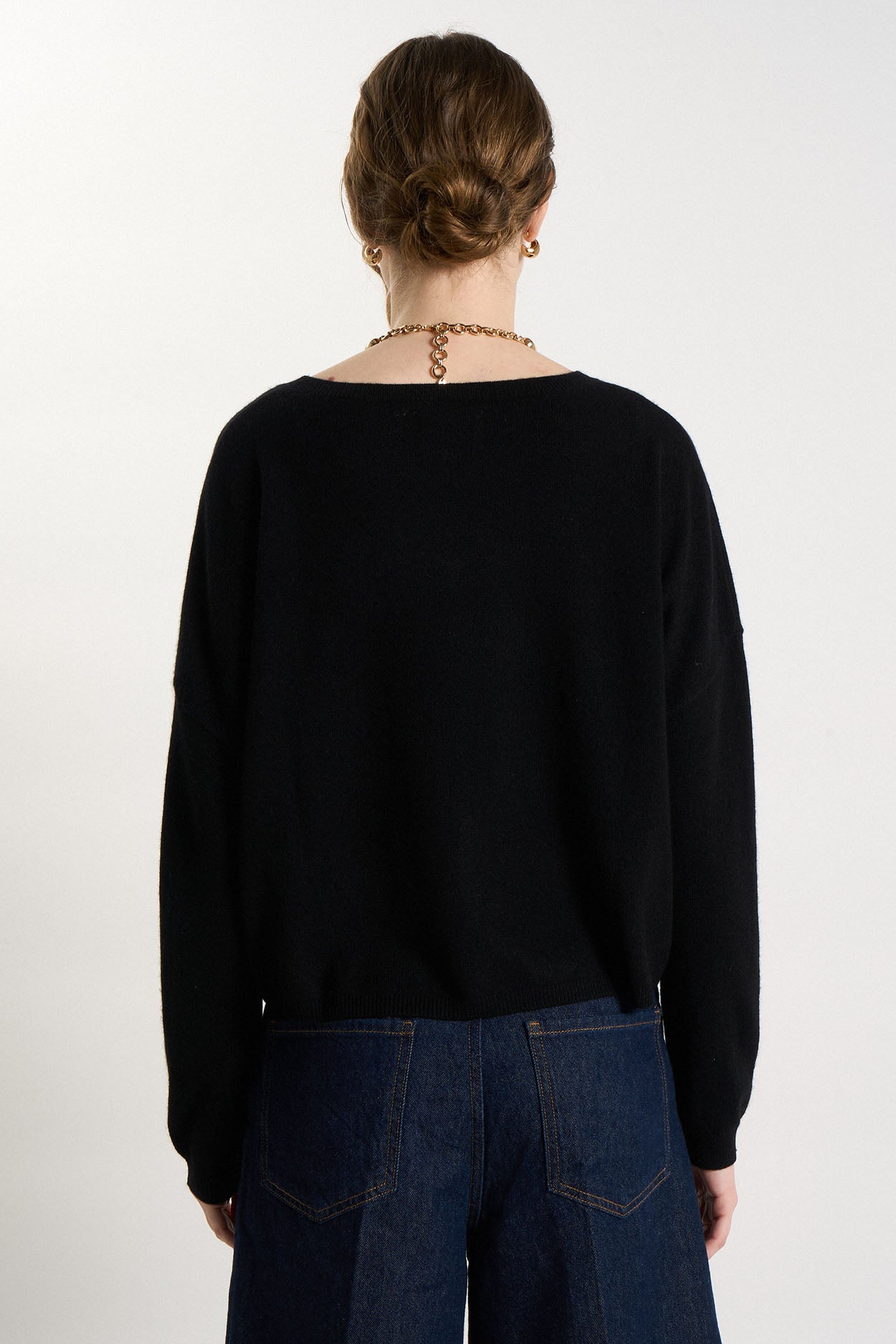 Pull col bateau court 100% Cachemire MONROE Noir - vue 3