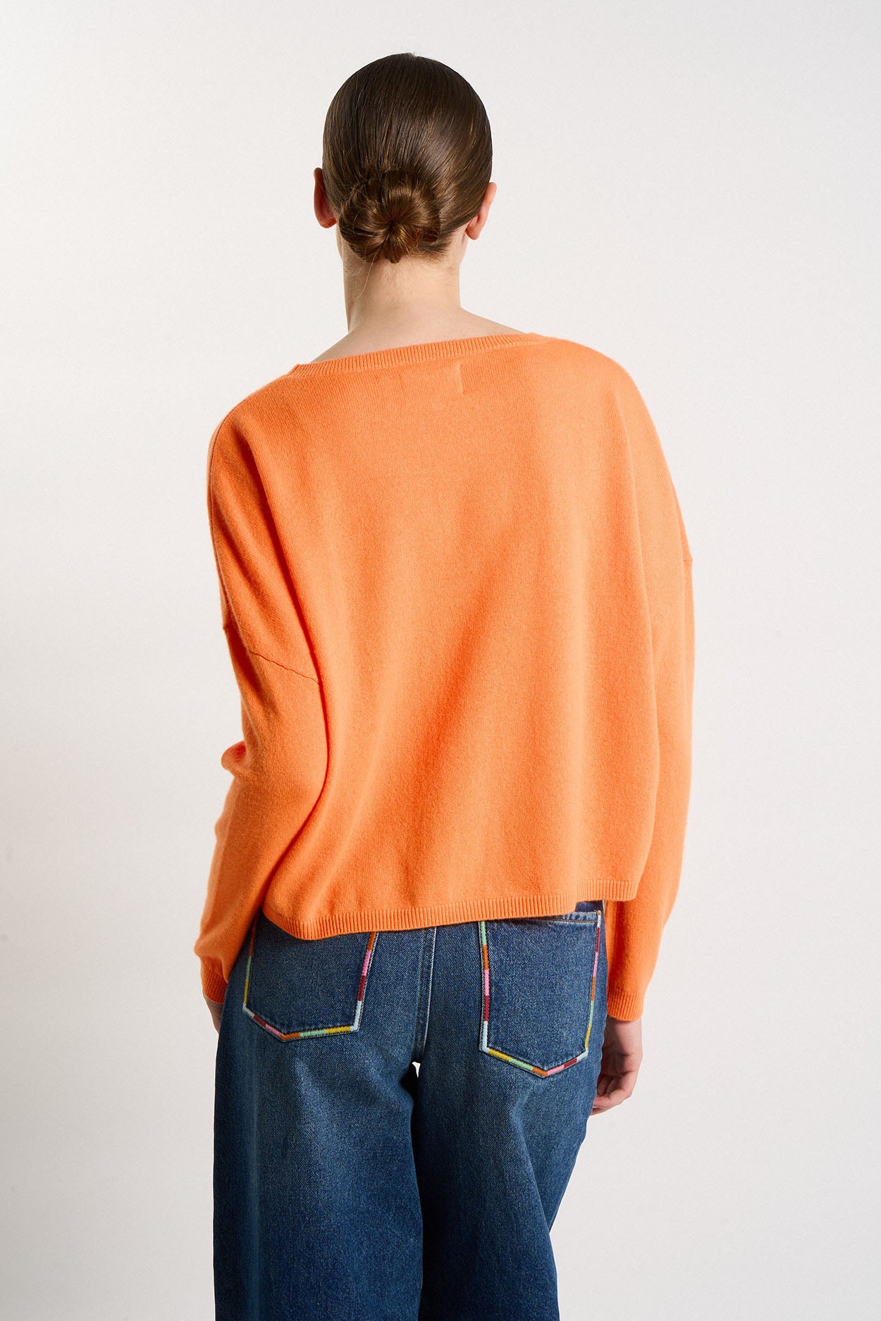 Pull col bateau court 100% Cachemire MONROE Orange fluo - vue 2