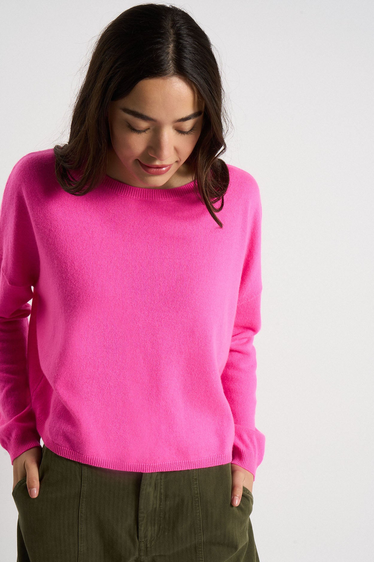 Pull col bateau court 100% Cachemire MONROE Rose fluo - vue 2