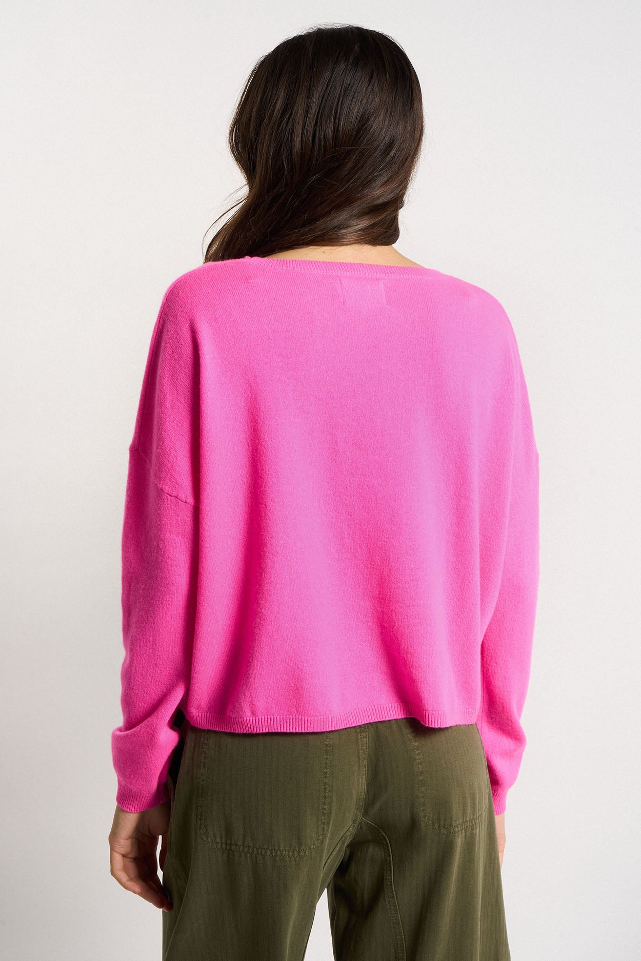Pull col bateau court 100% Cachemire MONROE Rose fluo - vue 4