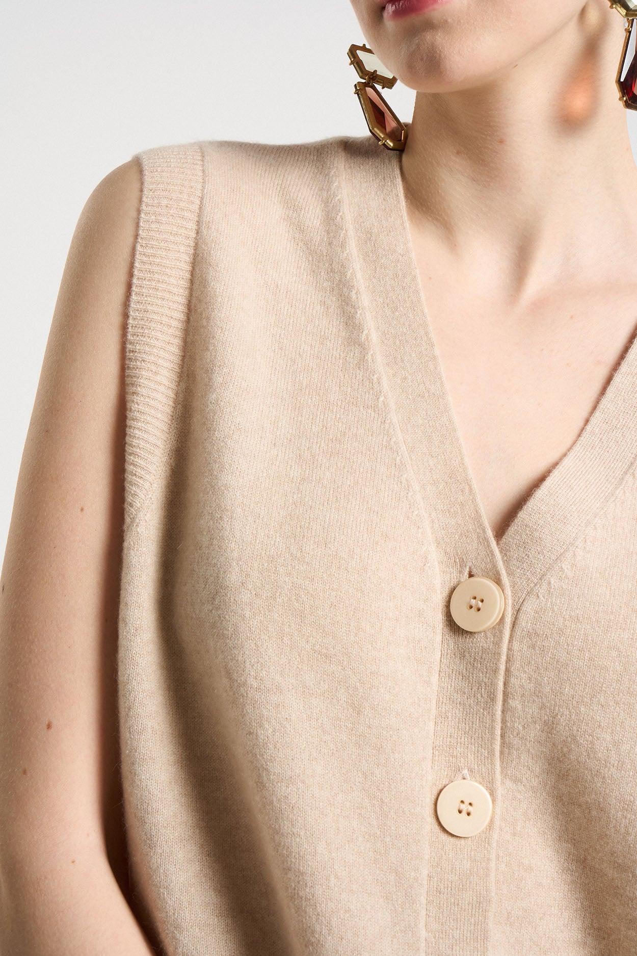 Gilet sans manches 100% Cachemire GABS Beige chiné - vue 2