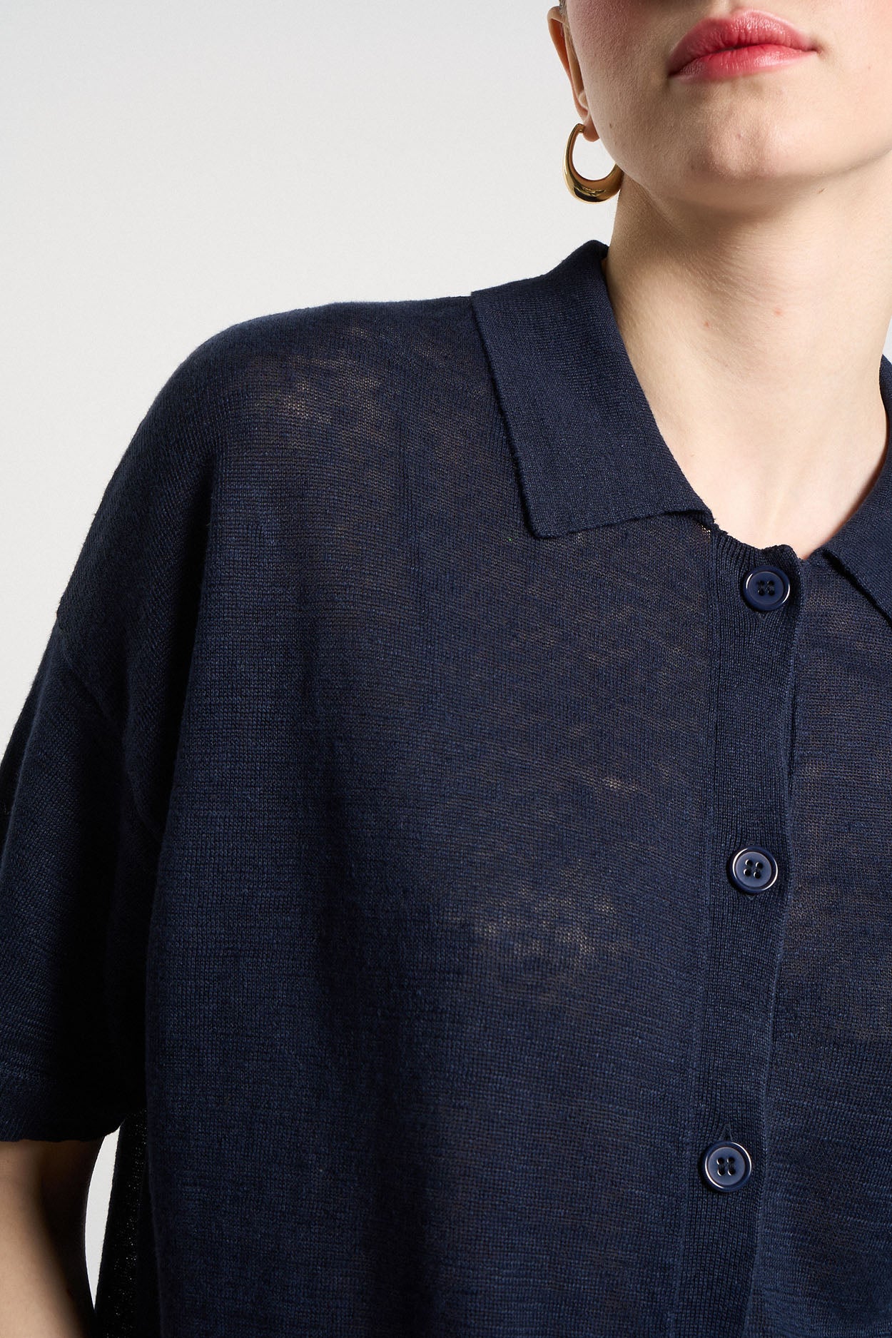 Gilet manches courtes 100% Lin GELLYSTA Marine - vue 2