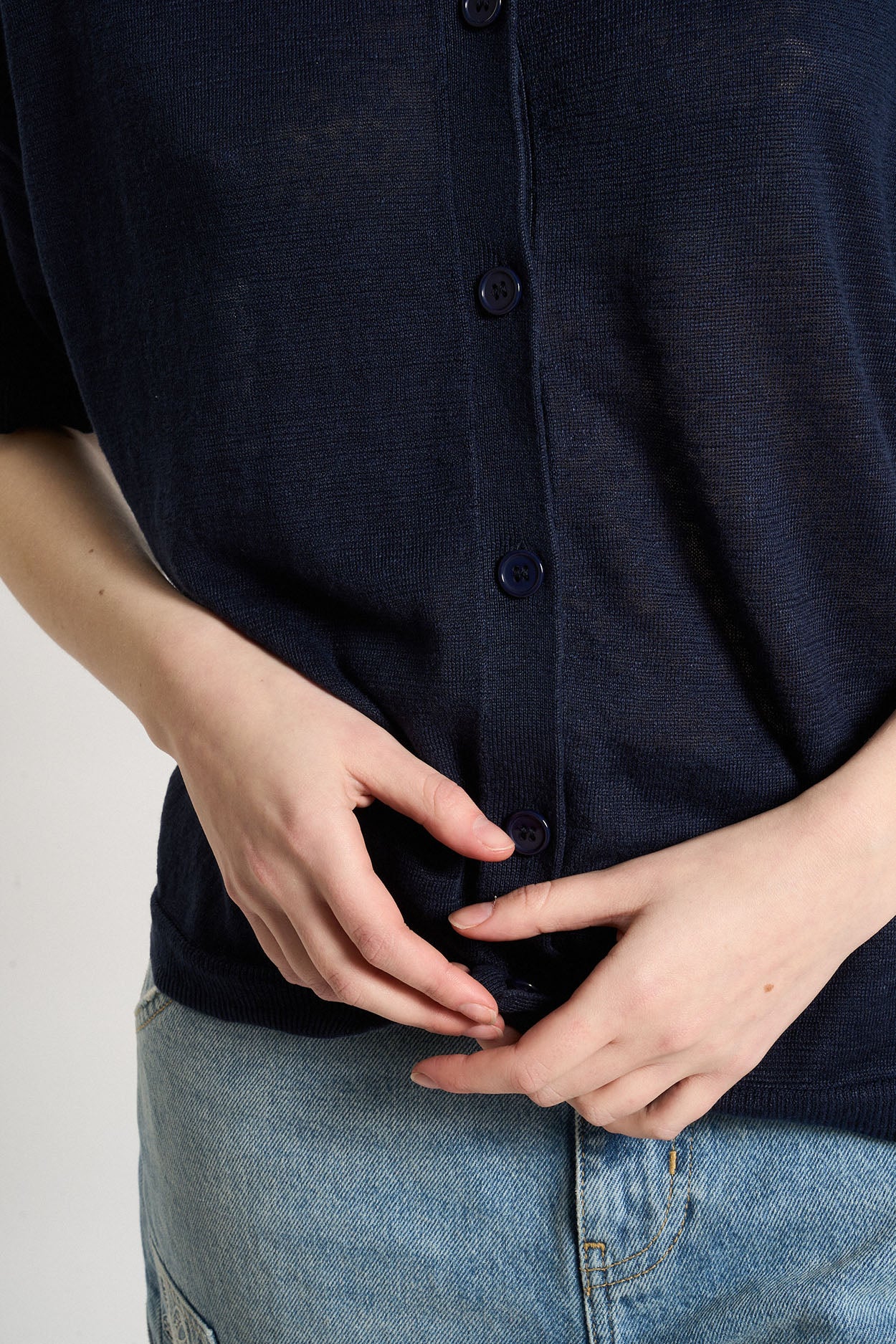 Gilet manches courtes 100% Lin GELLYSTA Marine - vue 4