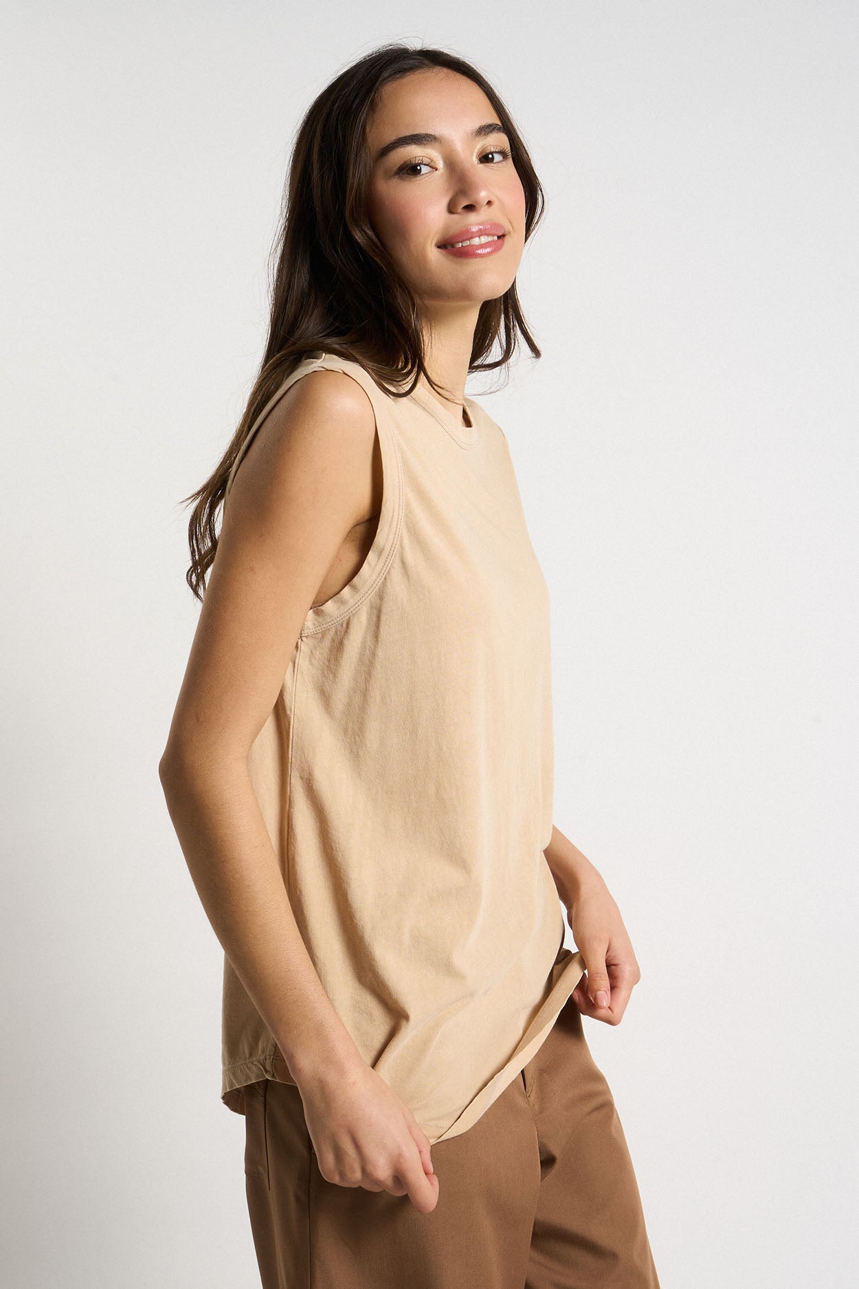 Débardeur col rond 100% Coton TAYLORS Beige