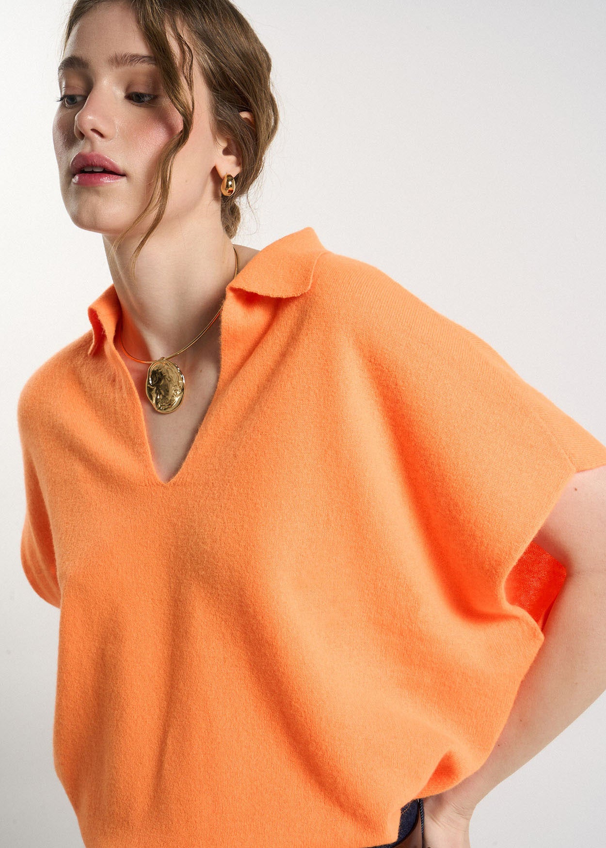 Pull manches longues côtelé orange femme Pull manches longues côtelé orange femme